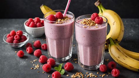 Infographie: ingrédients et étapes du smoothie banane-framboise