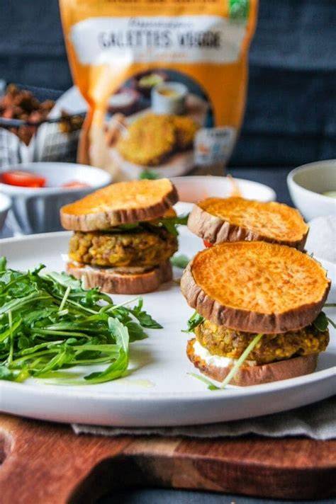 Schéma de montage du burger patate douce et lentilles