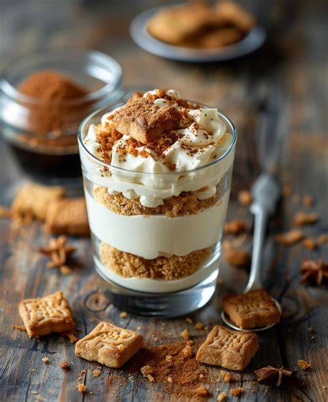 Verrine citron curd spéculoos mascarpone au miel - présentation sur assiette