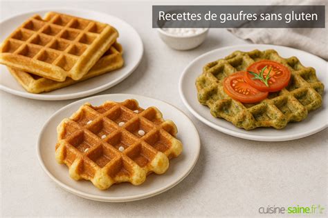 Illustration des étapes clés de la préparation des gaufres sans gluten et des variantes salées et sucrées