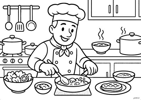 Dessin d'un chef préparant une grande tartiflette dans un plat géant devant des invités