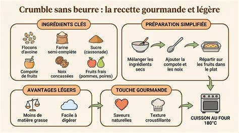 Illustration: schéma de préparation crumble mangue-framboise
