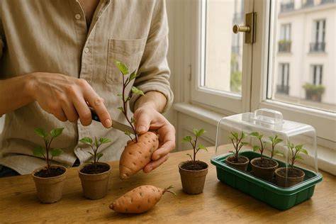 Schéma des étapes de bouturage patate douce