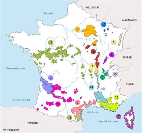 Carte des appellations et régions mentionnées pour accords côte de bœuf