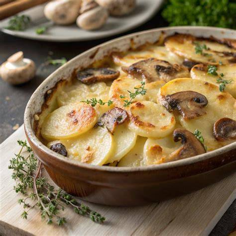 Infographie: Étapes clés du gratin de pommes de terre et champignons