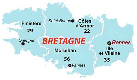 Carte gastronomique montrant les régions Bretons et Armorique associées à la sauce armoricaine