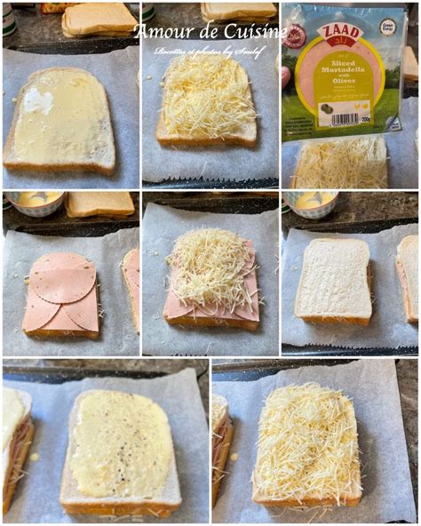 Infographie: étapes de montage et cuisson du croque-monsieur hawaïen