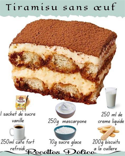 Schéma des couches du tiramisu sans œuf (biscuits, crème mascarpone, cacao)