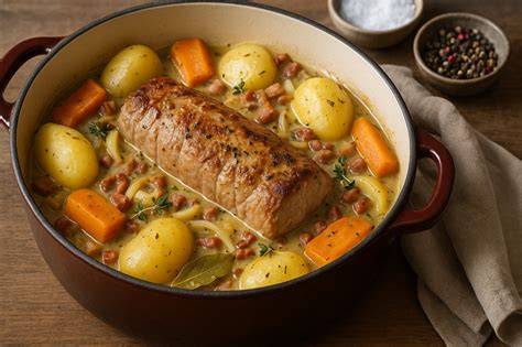 Image: Filet mignon avec légumes autour dans une cocotte et au four
