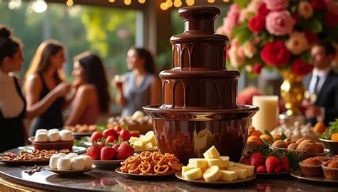 illustration fontaine chocolat et fruits