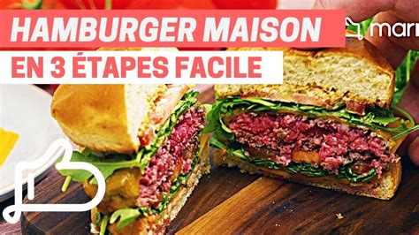 Infographie: étapes clés de préparation du hamburger maison au four avec frites de patate douce et sauce verte
