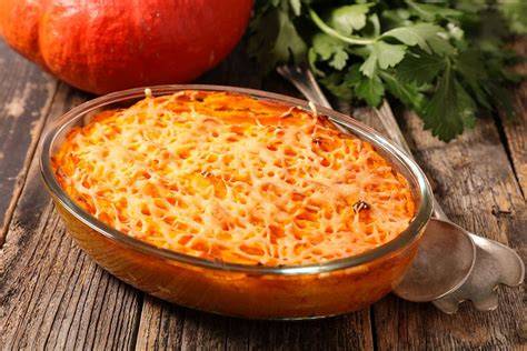 plat de gratin de potiron et pain