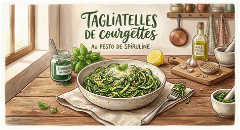 illustration tagliatelles courgettes pesto