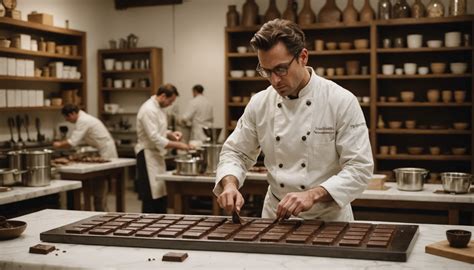 Maître chocolatier Sylvain Fournier travaillant le chocolat