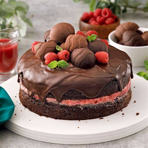 Illustration d’un plateau de desserts comprenant gâteau au chocolat et mousse framboise