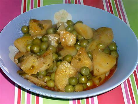 Infographie: Étapes de préparation du tajine aux petits pois et pommes de terre