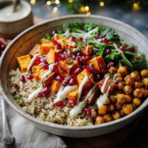 Patates douces rôties coupées en dés et pois chiches assaisonnés dans un bol