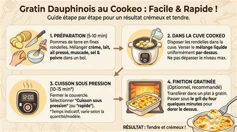Schéma des étapes du gratin dauphinois au Cookeo