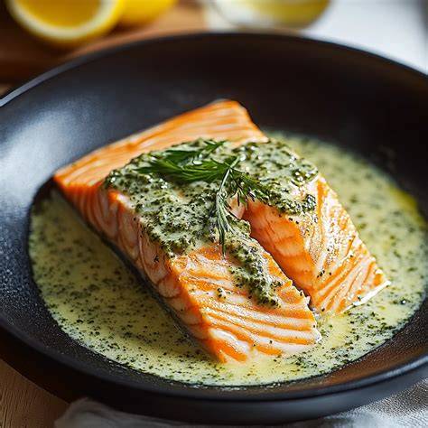 idéal mise en évidence du saumon nappé de pesto