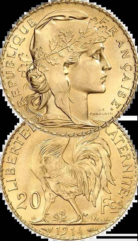 Coq gaulois sur pièce de 20 francs - détail du revers