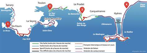Carte simplifiée du littoral varois et des principaux sentiers