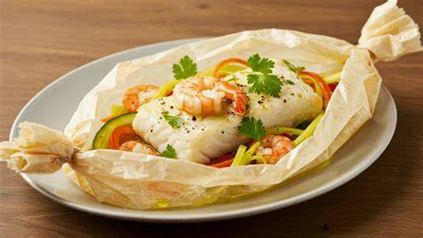 image dresse plat de cabillaud en papillote