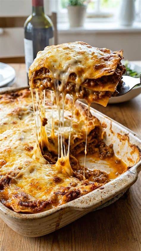 Montage en couches: béchamel, lasagnes, bolognaise, terminer par béchamel et fromage