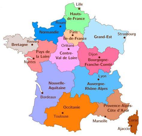 Carte des régions productrices de noix en France