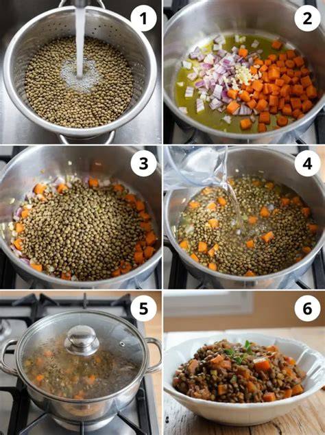 Infographie des étapes clés: préparation, cuisson des lentilles, ajout du lait de coco et service