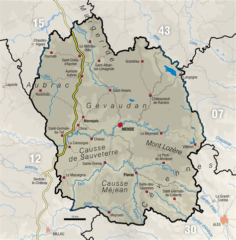 Carte montrant la localisation d’Antrenas, Marvejols et Chanac dans la Lozère et l’Aubrac