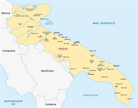 Carte de l'Italie mettant en évidence la région des Pouilles