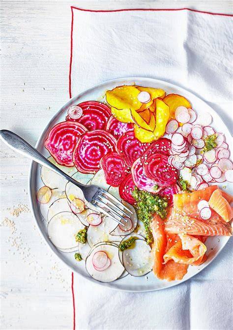 carpaccio saumon légumes présentation colorée