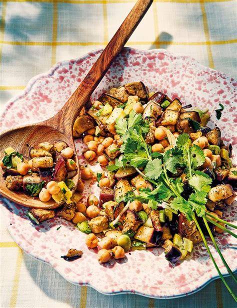 salade aubergine pois chiches illustration