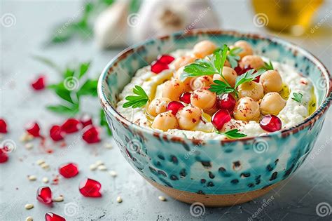 Bol de houmous avec des pois chiches et des graines de sésame