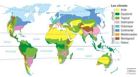 Carte illustrant la répartition climatique adaptée aux rosiers paysagers
