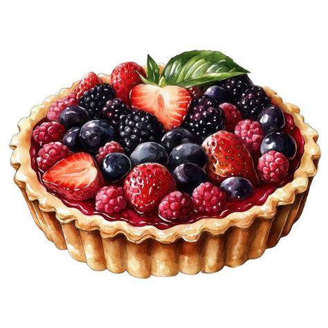 illustration tarte noix et fruits rouges