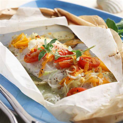 Exemple de disposition pour poisson en papillote