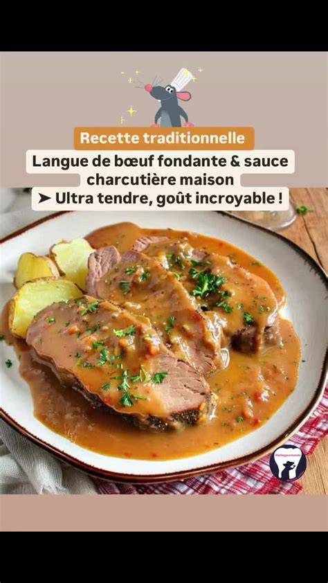 illustration: schéma de cuisson et montage de la langue de bœuf avec sauce charcutière