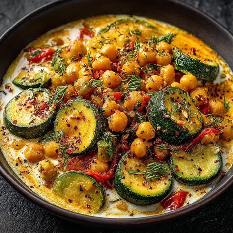 image d’une assiette de curry courgette pois chiches