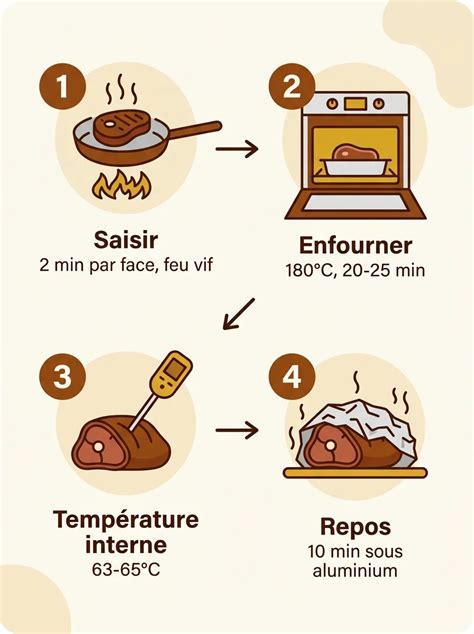image infographique des étapes de cuisson filet mignon pêches