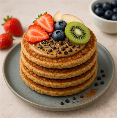 pancakes garnis de fruits frais et de noix de coco râpée