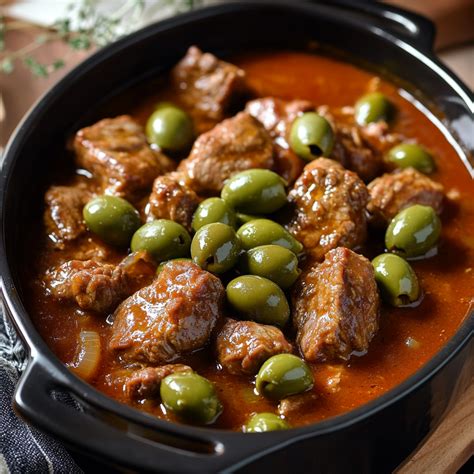 Olives ajoutées à un plat mijoté