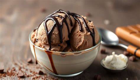 Glace au chocolat en coupe avec copeaux de chocolat