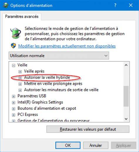 Schéma des états d’alimentation Windows et transitions Veille → Veille prolongée