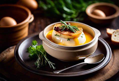 Œuf cocotte au foie gras dans ramequins au bain-marie