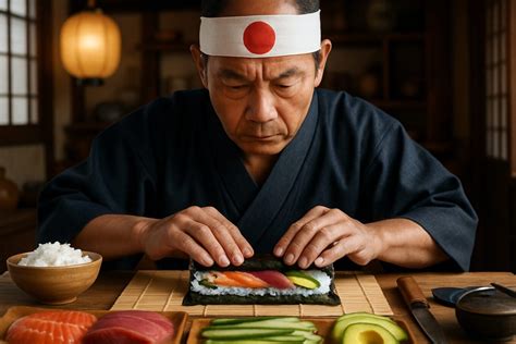 Préparation de sushi avec outil traditionnel japonais