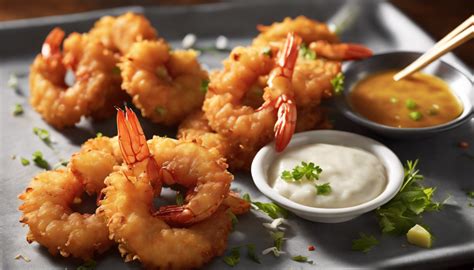 Beignets de crevettes servis avec une sauce et des quartiers de citron