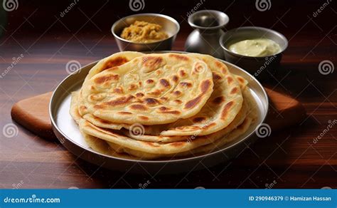 Close-up of flaky paratha bread