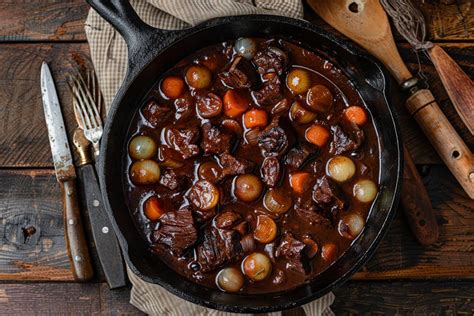 Des morceaux de bœuf marinés dans une cocotte