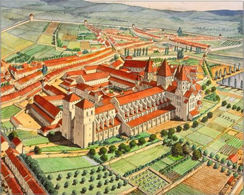 Illustration médiévale des jardins monastiques et du clos utilitaire